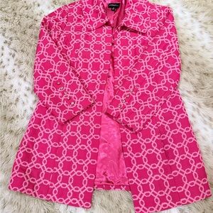 Pink Patterned Coat by Elizebeth Hasselbeck ….  For Dialogue !!!